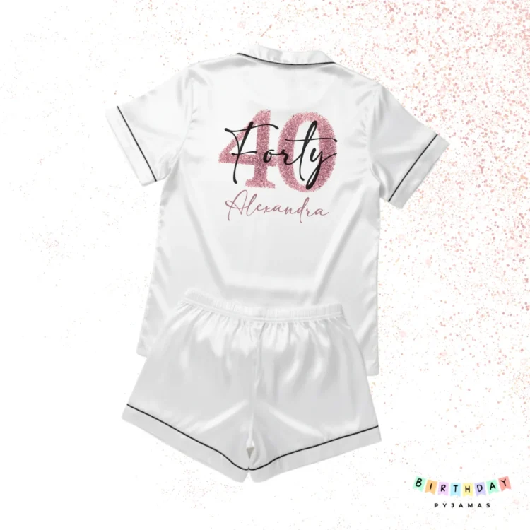 Forty Rose Glitter Satin Birthday Pyjamas