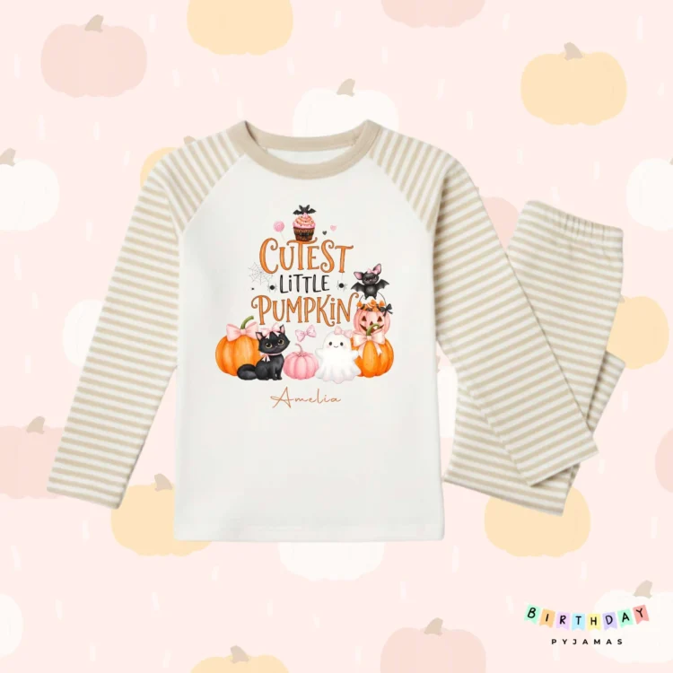 Personalised Cutest Little Pumpkin Halloween Pyjamas 🎃 | 100% Cotton Kids PJs